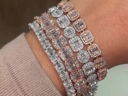 VVS Moissanite Diamond Fancy Bracelet, VVS1 Quality Baguette Moissanite Diamond, Pass Diamond Tester, Heavy Quality 925 Sterling Silver