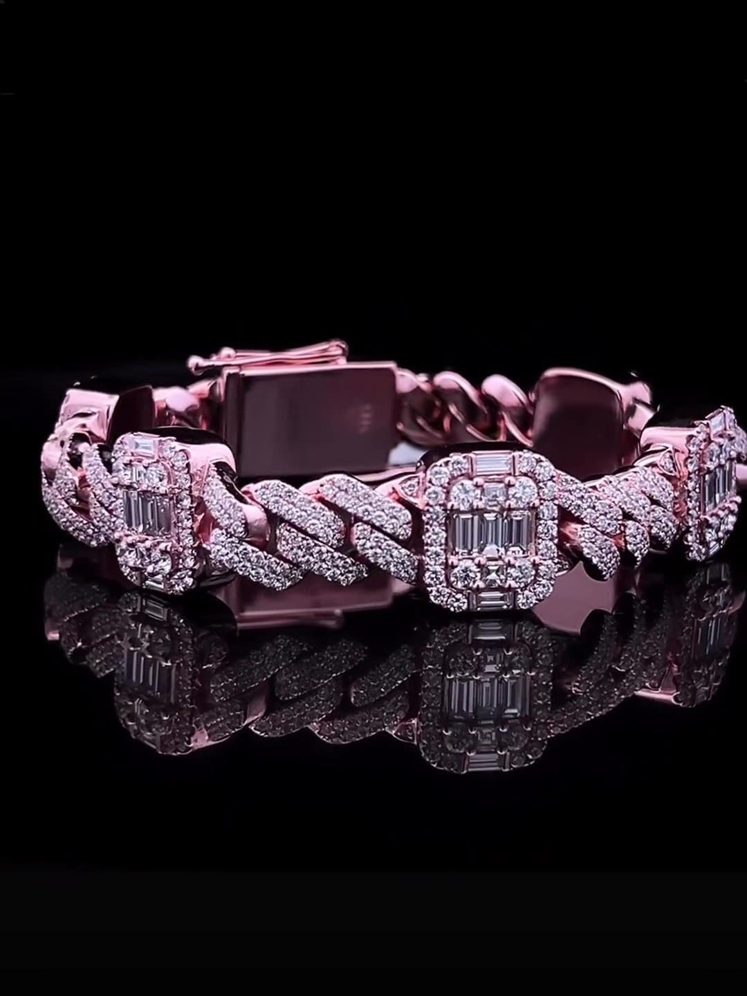 VVS1 Diamond Cuban Link Bracelet, VVS1 Quality Baguette Moissanite Diamond, Pass Diamond Tester, Heavy Quality 925 Sterling Silver/Solid 10k