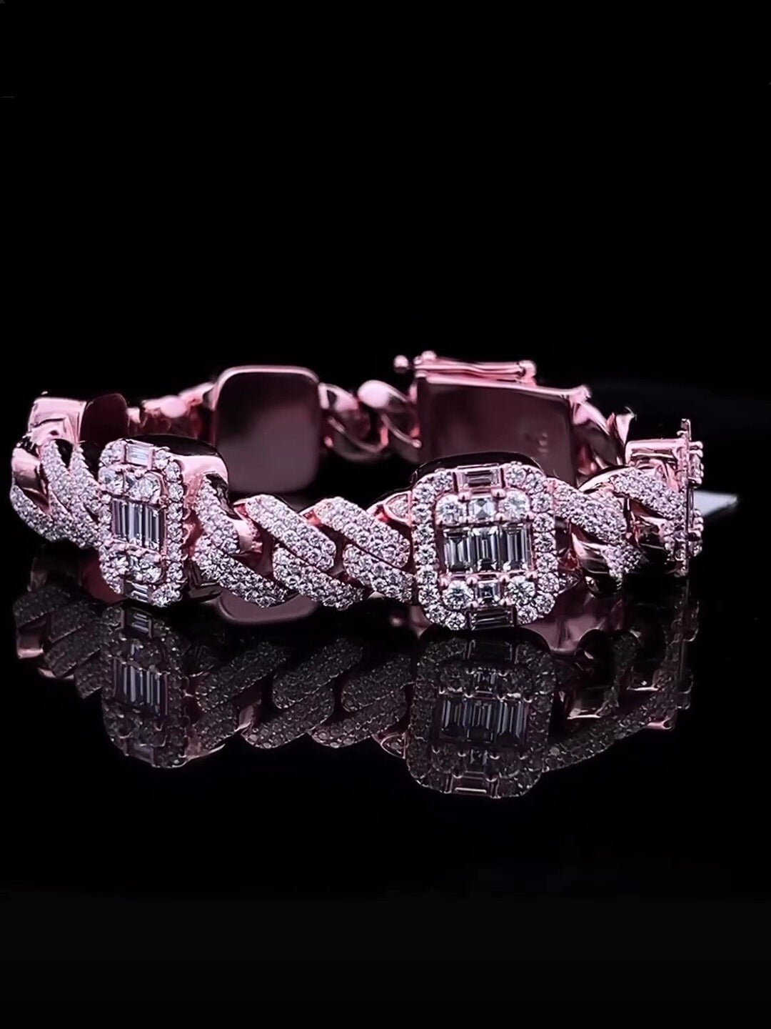 VVS1 Diamond Cuban Link Bracelet, VVS1 Quality Baguette Moissanite Diamond, Pass Diamond Tester, Heavy Quality 925 Sterling Silver/Solid 10k