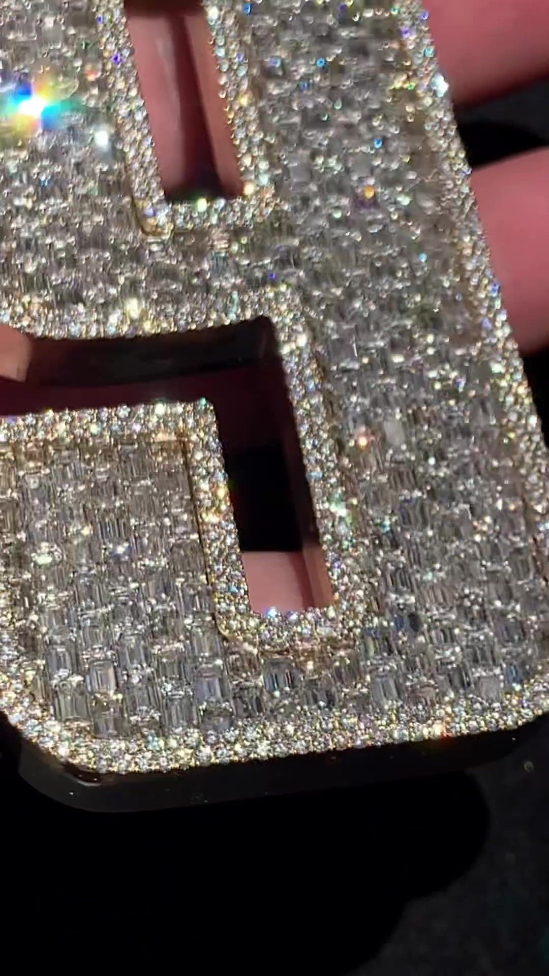 Emerald cut VVS1 Moissanite Layered Number "9" Pendant, Iced out Chunky Pendant, Custom Letter, 925 Sterling Silver / 10k, Hip Hop Pendant