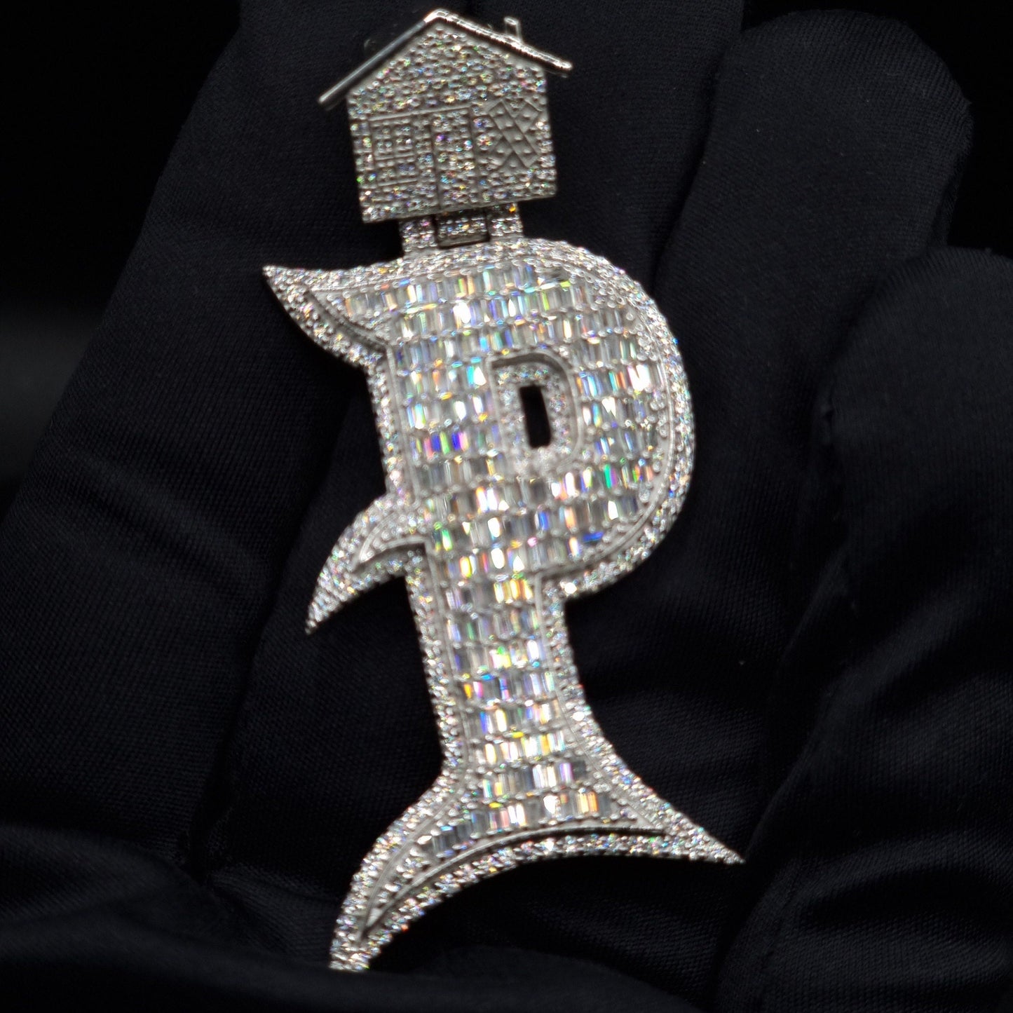 Emerald cut VVS1 Moissanite Letter "P" Pendant, Iced out Chunky Pendant, Custom Alphabet/Letter, 925 Sterling Silver/10k, HipHop Pendant
