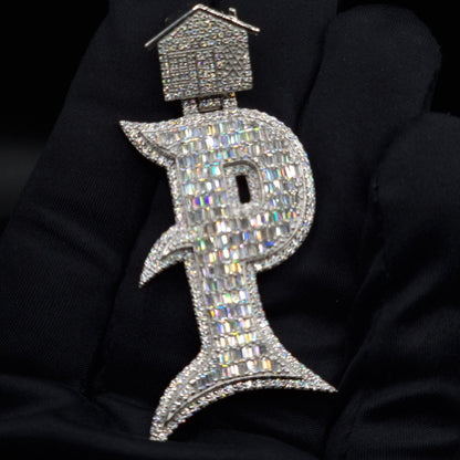 Emerald cut VVS1 Moissanite Letter "P" Pendant, Iced out Chunky Pendant, Custom Alphabet/Letter, 925 Sterling Silver/10k, HipHop Pendant