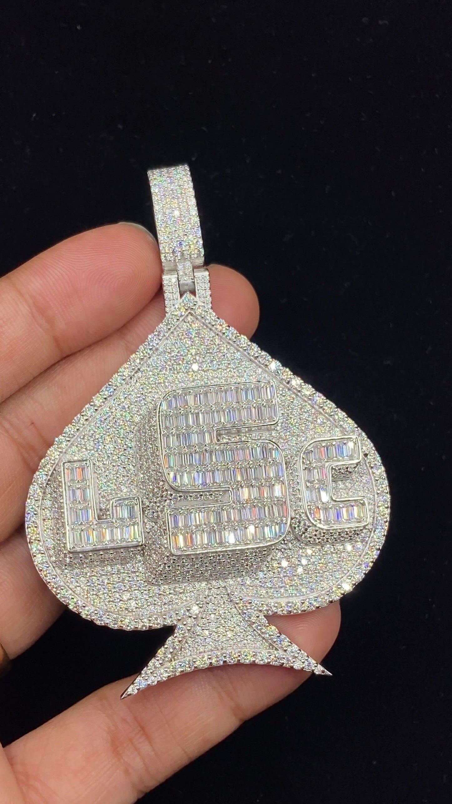 Custom Spade Shaped Iced Out Hip Hop Pendant | 3D Custom Letters | 925 Silver or 10K Gold | VVS Moissanite | Passes Diamond Tester