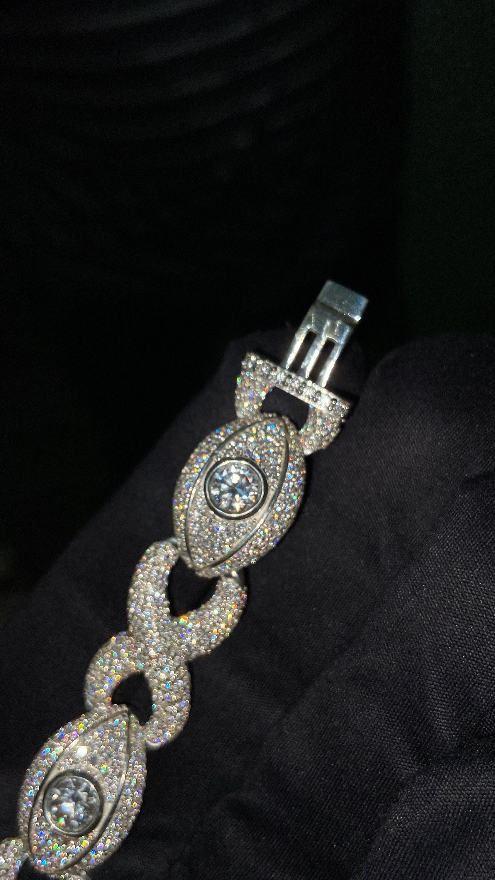 VVS1 Diamond Evil Eye Bracelet, VVS1 Quality Moissanite Diamond, Diamond Tester Approved, Heavy Quality 925 Sterling Silver / Solid 10k Gold