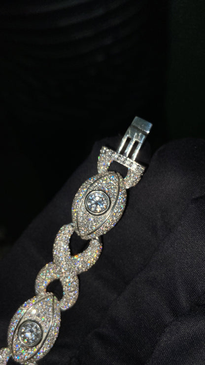 VVS1 Diamond Evil Eye Bracelet, VVS1 Quality Moissanite Diamond, Diamond Tester Approved, Heavy Quality 925 Sterling Silver / Solid 10k Gold