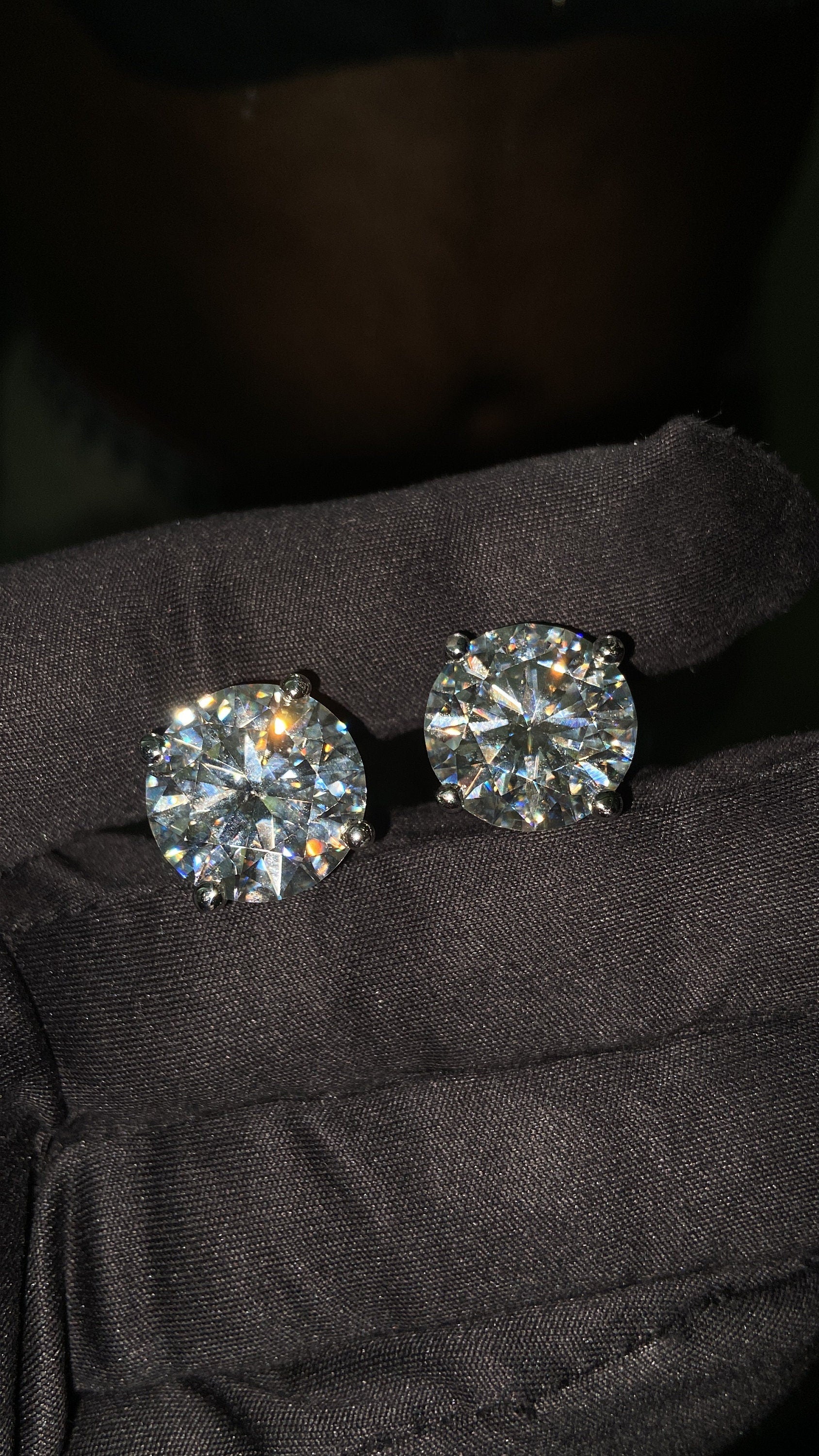15mm Jumbo Moissanite Stud Earrings, D Color VVS1 Round Cut, 24 Carat Total Weight, 925 Sterling Silver or Solid 10K Gold