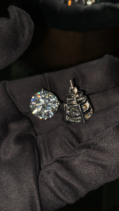15mm Jumbo Moissanite Stud Earrings, D Color VVS1 Round Cut, 24 Carat Total Weight, 925 Sterling Silver or Solid 10K Gold