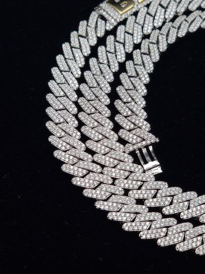 8mm Prong Cuban Link Chain, Customizable bail, Men/Women Chain, Cuban Necklace, Iced out 925 Sterling Silver Chain