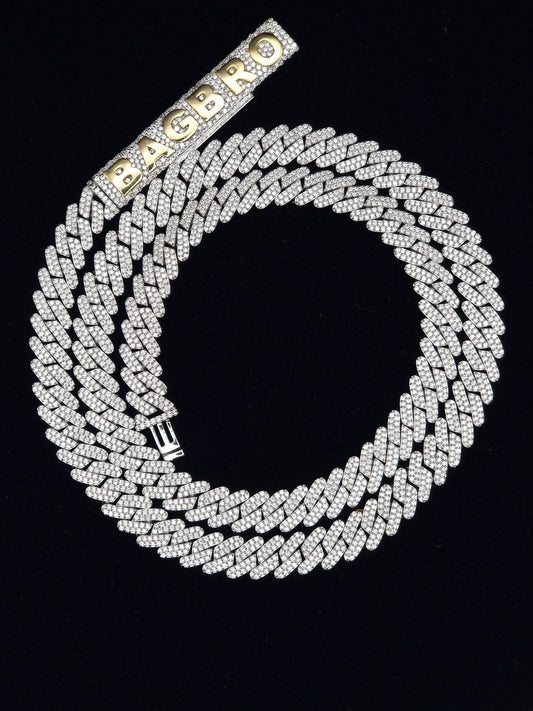 8mm Prong Cuban Link Chain, Customizable bail, Men/Women Chain, Cuban Necklace, Iced out 925 Sterling Silver Chain