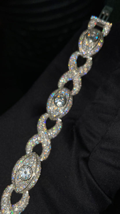 VVS1 Diamond Evil Eye Bracelet, VVS1 Quality Moissanite Diamond, Diamond Tester Approved, Heavy Quality 925 Sterling Silver / Solid 10k Gold