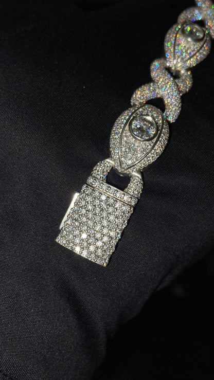 VVS1 Diamond Evil Eye Bracelet, VVS1 Quality Moissanite Diamond, Diamond Tester Approved, Heavy Quality 925 Sterling Silver / Solid 10k Gold