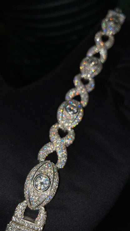 VVS1 Diamond Evil Eye Bracelet, VVS1 Quality Moissanite Diamond, Diamond Tester Approved, Heavy Quality 925 Sterling Silver / Solid 10k Gold