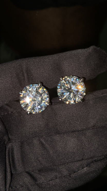 15mm Jumbo Moissanite Stud Earrings, D Color VVS1 Round Cut, 24 Carat Total Weight, 925 Sterling Silver or Solid 10K Gold