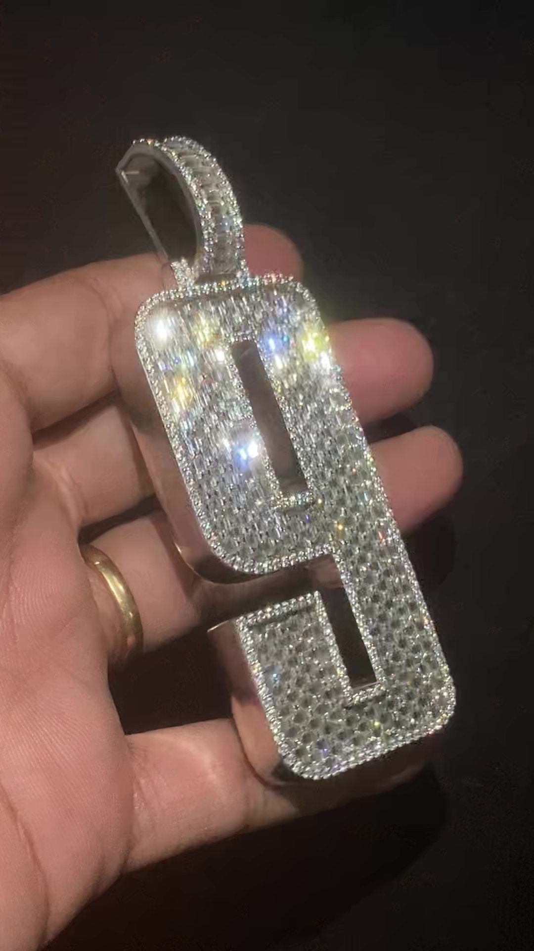 Emerald cut VVS1 Moissanite Layered Number "9" Pendant, Iced out Chunky Pendant, Custom Letter, 925 Sterling Silver / 10k, Hip Hop Pendant