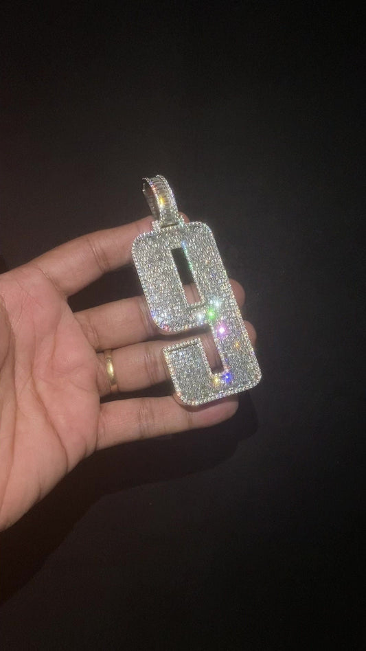 Emerald cut VVS1 Moissanite Layered Number "9" Pendant, Iced out Chunky Pendant, Custom Letter, 925 Sterling Silver / 10k, Hip Hop Pendant