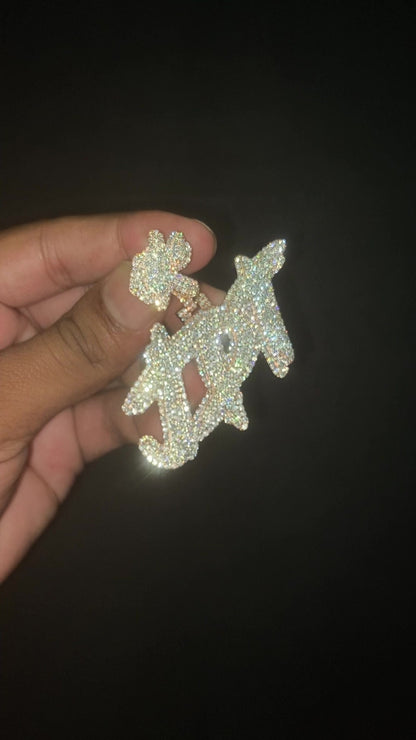 Moissanite Diamonds Men Layered Name Pendant, Custom Letters, Solid back, Rhodium Plated 925 Sterling Silver, Pass diamond tester