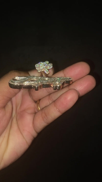 Moissanite Diamonds Men Layered Name Pendant, Custom Letters, Solid back, Rhodium Plated 925 Sterling Silver, Pass diamond tester