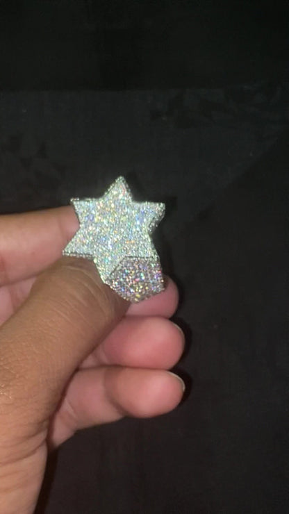Full Iced Star Shape VVS Moissanite Ring, Hip Hop Bust down Bling Ring, 925 Silver Champion Ring For Men, Pass diamond test
