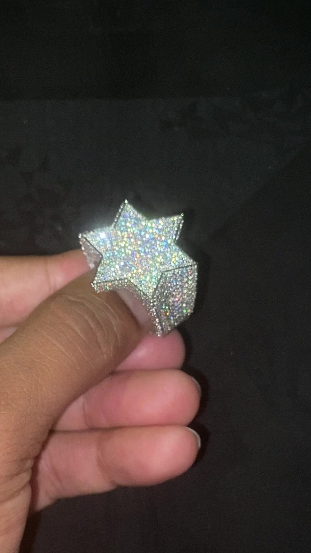 Full Iced Star Shape VVS Moissanite Ring, Hip Hop Bust down Bling Ring, 925 Silver Champion Ring For Men, Pass diamond test