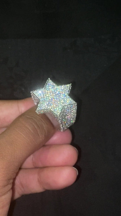 Full Iced Star Shape VVS Moissanite Ring, Hip Hop Bust down Bling Ring, 925 Silver Champion Ring For Men, Pass diamond test