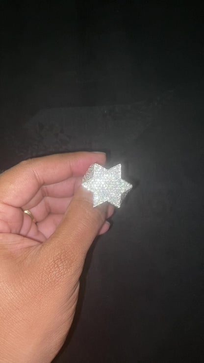 Full Iced Star Shape VVS Moissanite Ring, Hip Hop Bust down Bling Ring, 925 Silver Champion Ring For Men, Pass diamond test