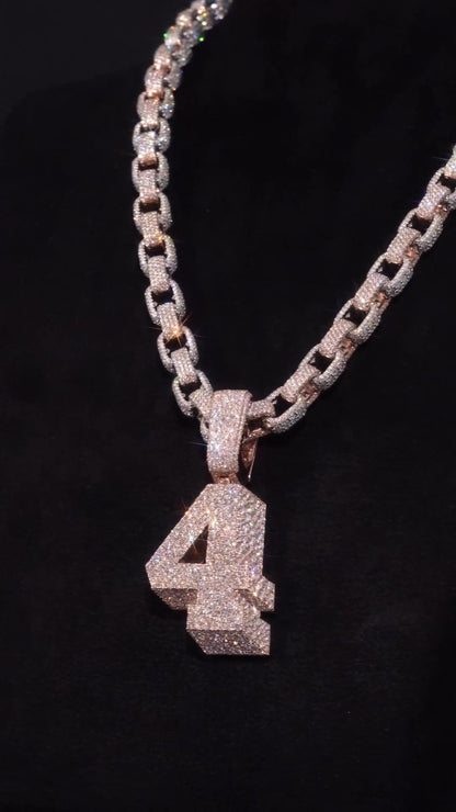 925 Silver Iced Out Chain Set with Mosaic Number Pendant, 10mm Iced Out Rolo Chain, Luxury Custom Hip Hop Necklace with VVS Moissanite Bling
