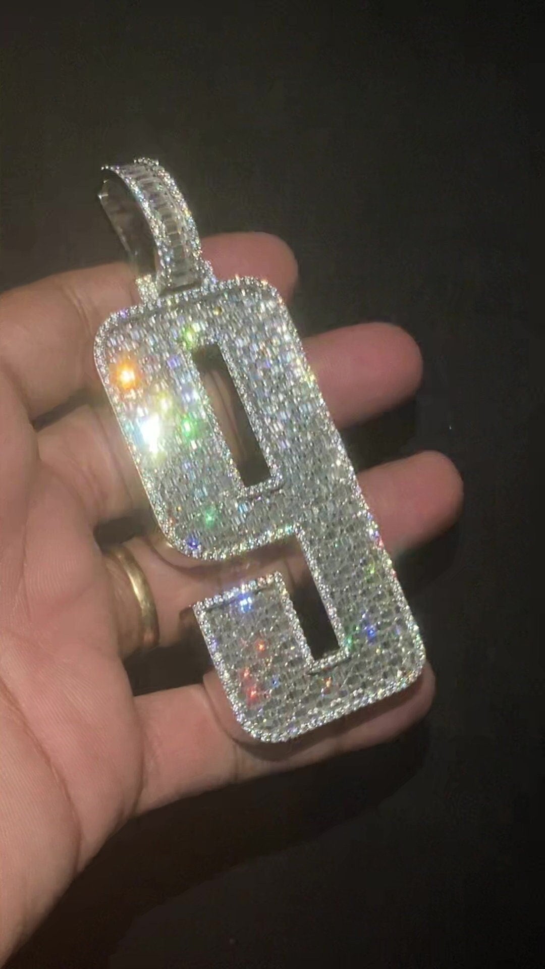 Emerald cut VVS1 Moissanite Layered Number "9" Pendant, Iced out Chunky Pendant, Custom Letter, 925 Sterling Silver / 10k, Hip Hop Pendant