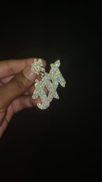 Moissanite Diamonds Men Layered Name Pendant, Custom Letters, Solid back, Rhodium Plated 925 Sterling Silver, Pass diamond tester