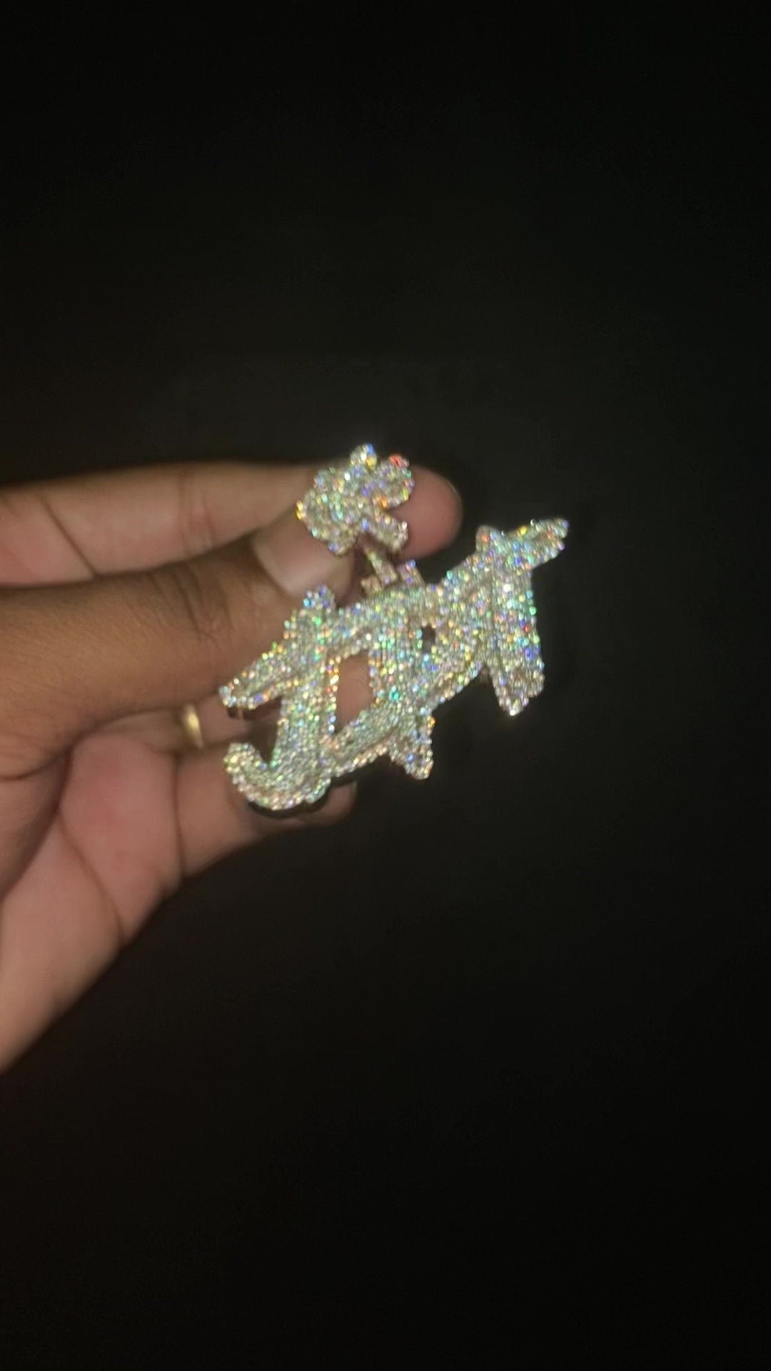 Moissanite Diamonds Men Layered Name Pendant, Custom Letters, Solid back, Rhodium Plated 925 Sterling Silver, Pass diamond tester