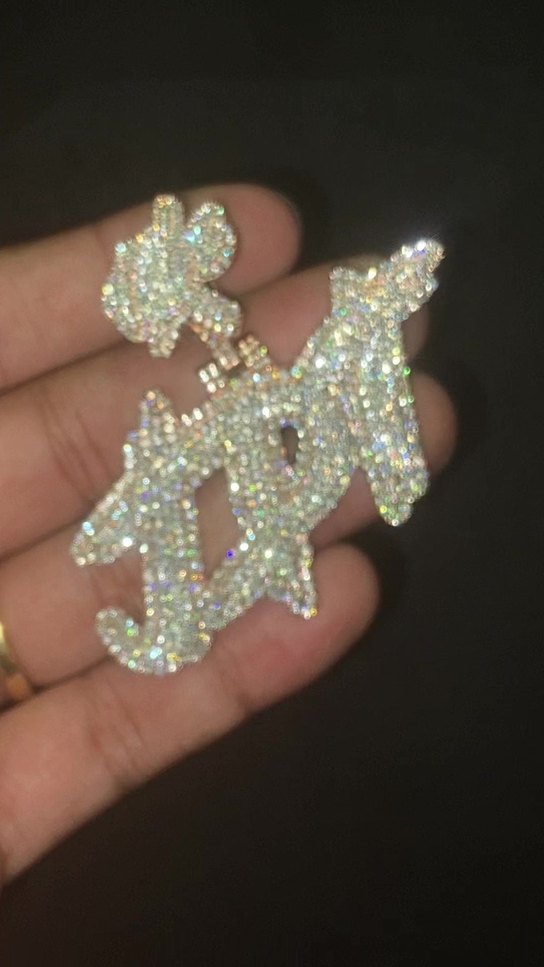 Moissanite Diamonds Men Layered Name Pendant, Custom Letters, Solid back, Rhodium Plated 925 Sterling Silver, Pass diamond tester