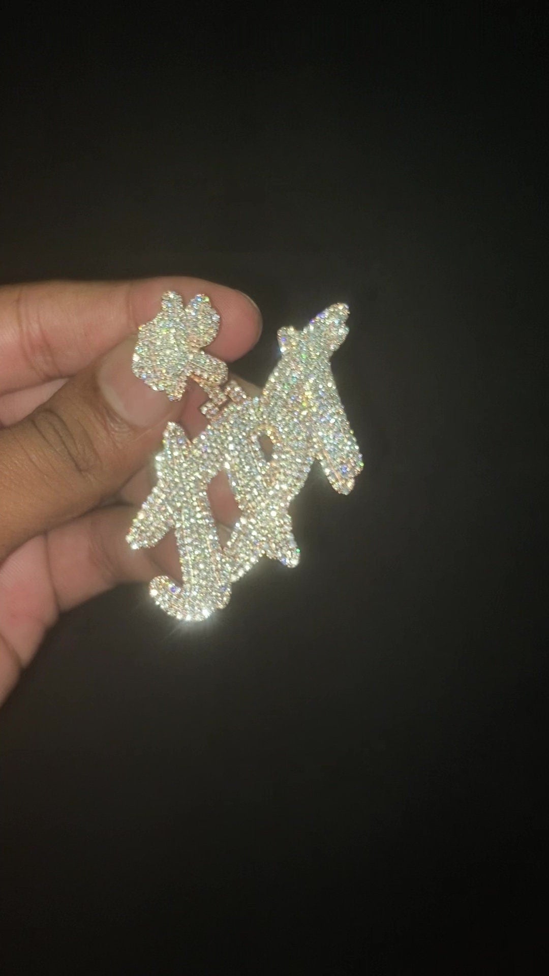 Moissanite Diamonds Men Layered Name Pendant, Custom Letters, Solid back, Rhodium Plated 925 Sterling Silver, Pass diamond tester