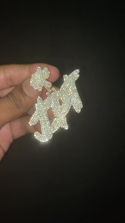 Moissanite Diamonds Men Layered Name Pendant, Custom Letters, Solid back, Rhodium Plated 925 Sterling Silver, Pass diamond tester