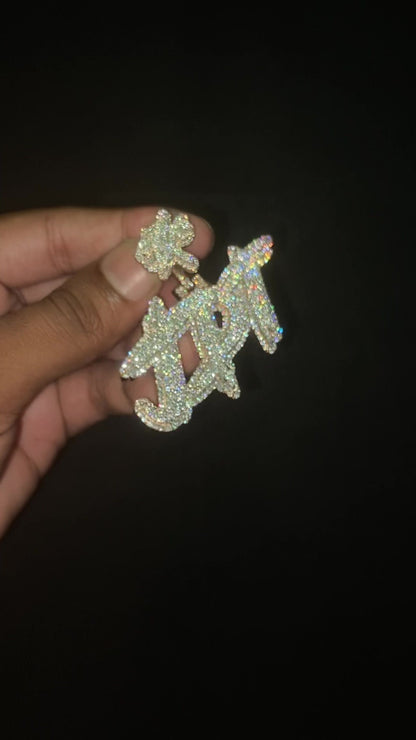 Moissanite Diamonds Men Layered Name Pendant, Custom Letters, Solid back, Rhodium Plated 925 Sterling Silver, Pass diamond tester