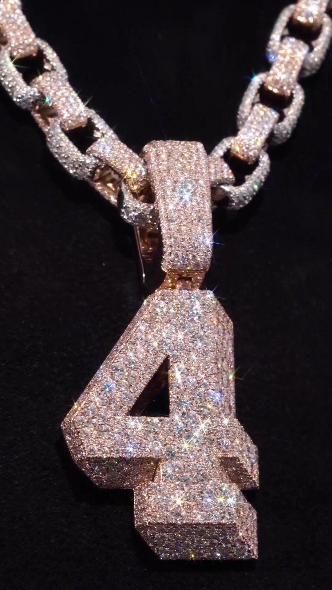 925 Silver Iced Out Chain Set with Mosaic Number Pendant, 10mm Iced Out Rolo Chain, Luxury Custom Hip Hop Necklace with VVS Moissanite Bling