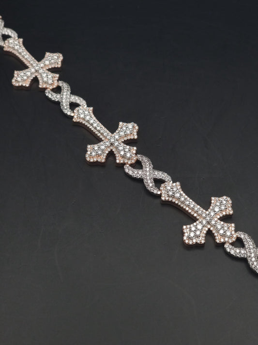 VVS1 Diamond Cross Link Bracelet, VVS1 Quality Moissanite Diamond, Pass Diamond Tester, Heavy Quality 925 Sterling Silver, 7-9"