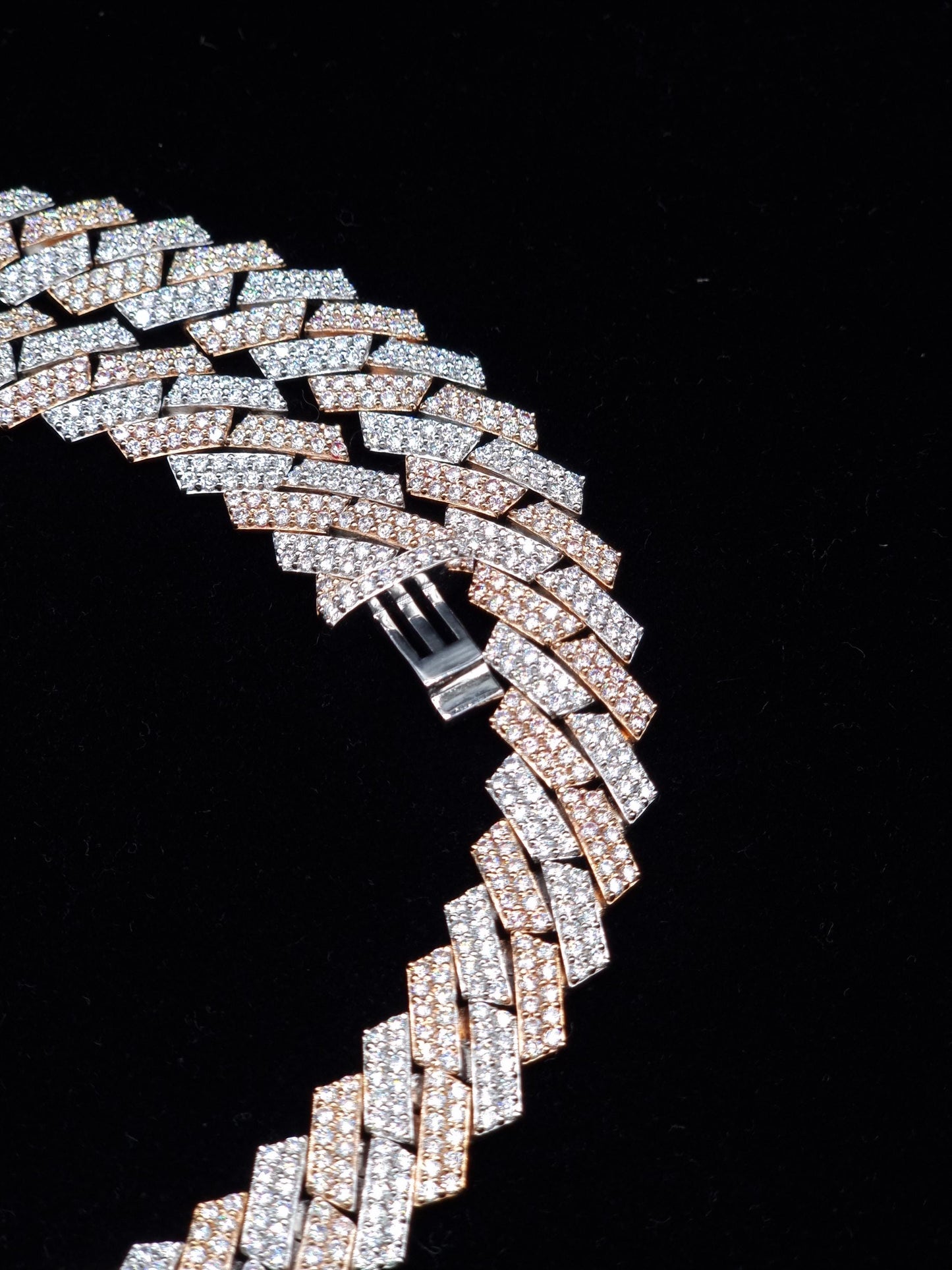 15mm Dual Tone Prong Cuban Link Chain, VVS Moissanite Stones, Pass Diamond Tester, Can be made in 925 Sterling Silver / Solid 10K Gold