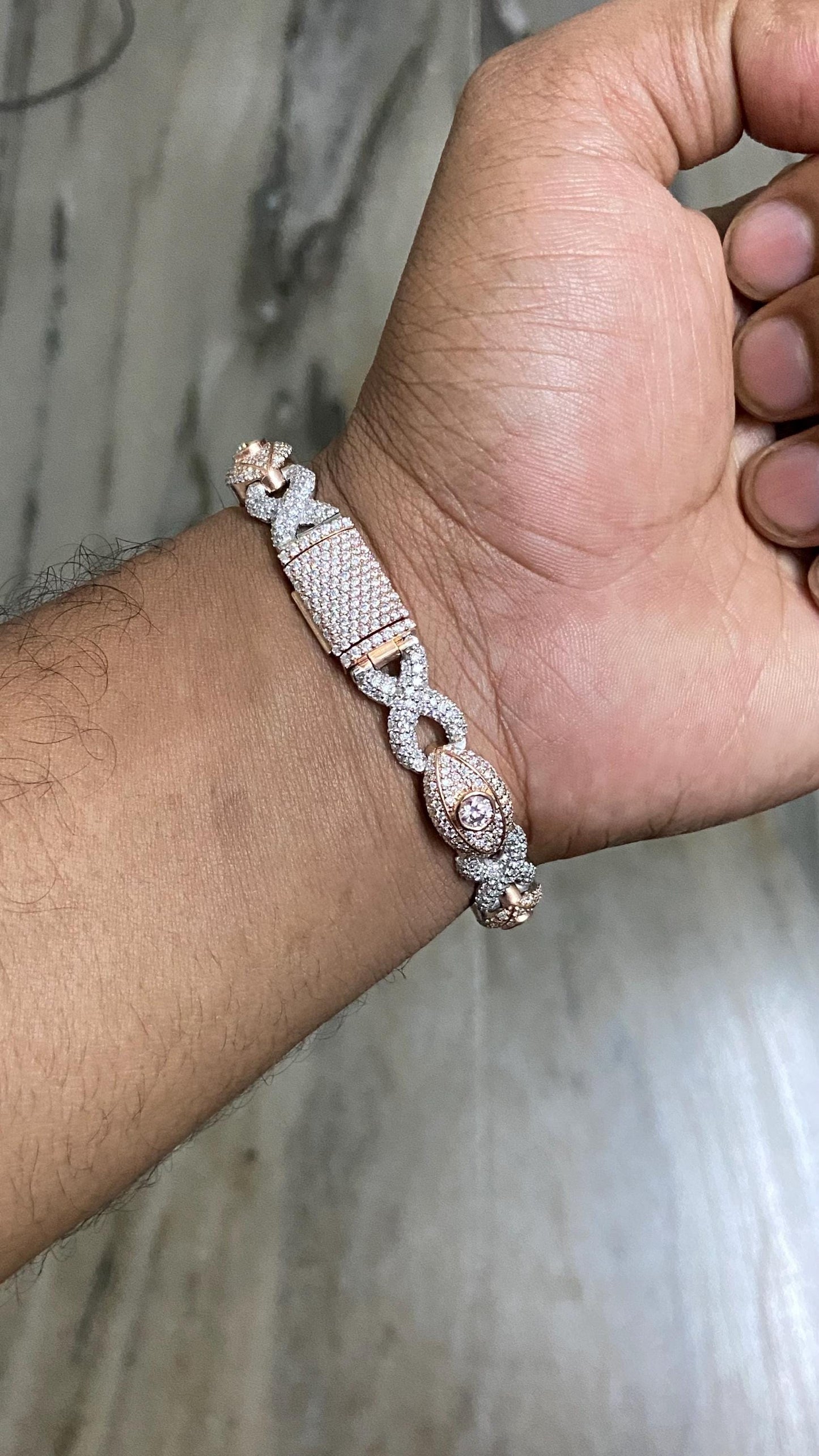 Custom Iced out Evil Eye Link Bracelet, VVS1 Quality Moissanite Diamond, Pass Diamond Tester, Heavy Quality 925 Sterling Silver / Solid 10k