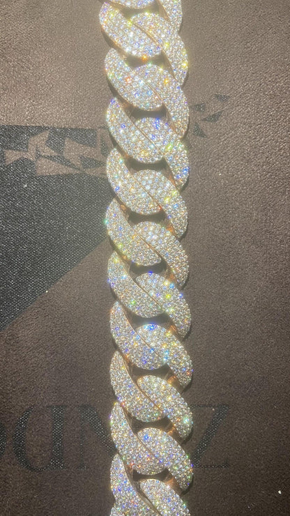 Big Pave Cuban Chain with 100cts Diamonds - 22.5mm Wide, VVS1 Quality Round-cut Moissanite Diamond, Pass Diamond Tester