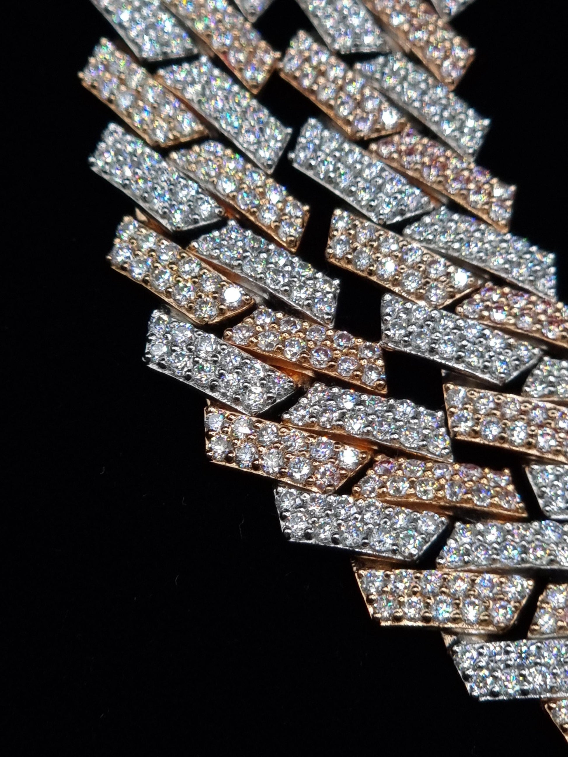 15mm Dual Tone Prong Cuban Link Chain, VVS Moissanite Stones, Pass Diamond Tester, Can be made in 925 Sterling Silver / Solid 10K Gold