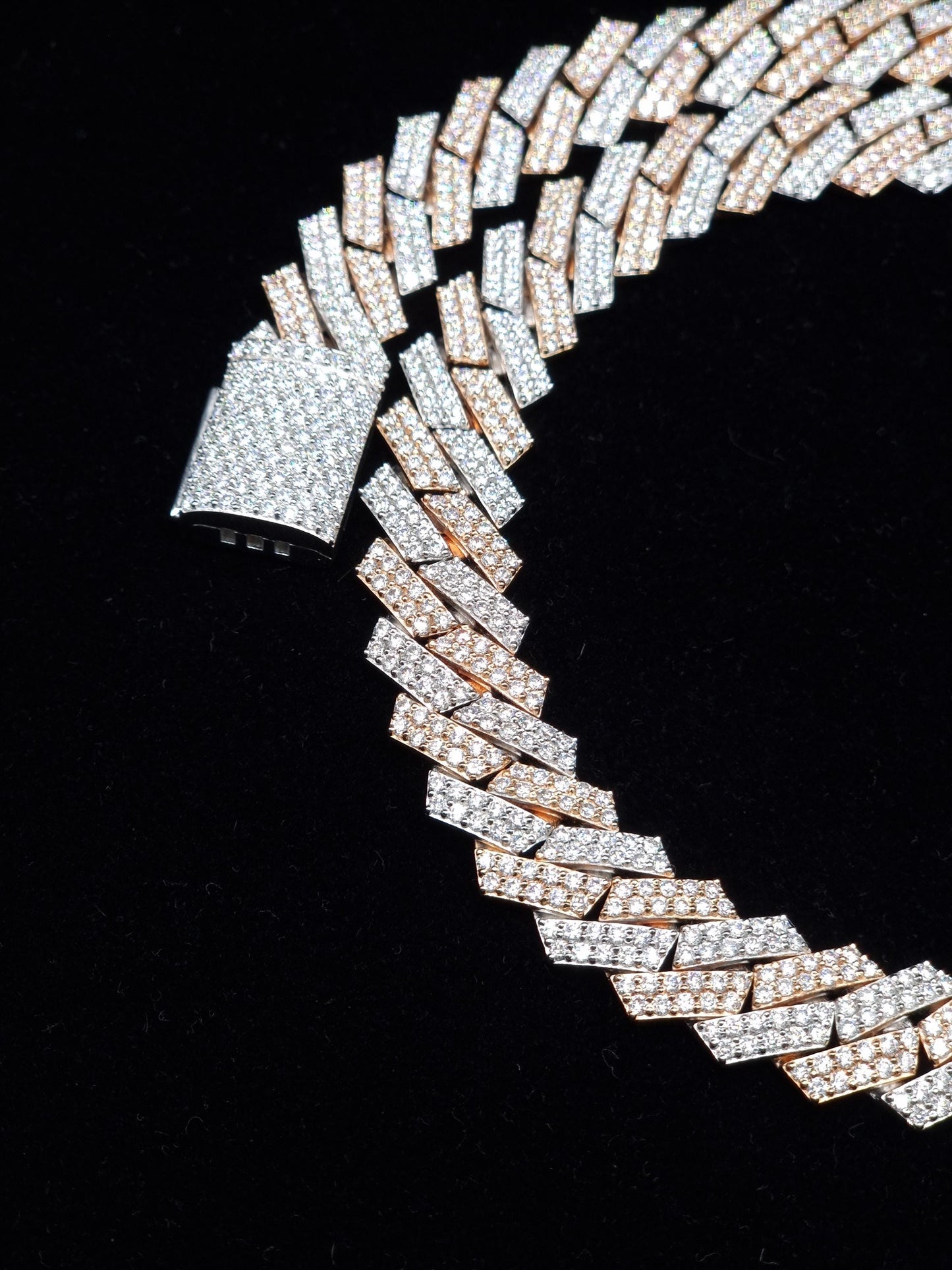 15mm Dual Tone Prong Cuban Link Chain, VVS Moissanite Stones, Pass Diamond Tester, Can be made in 925 Sterling Silver / Solid 10K Gold