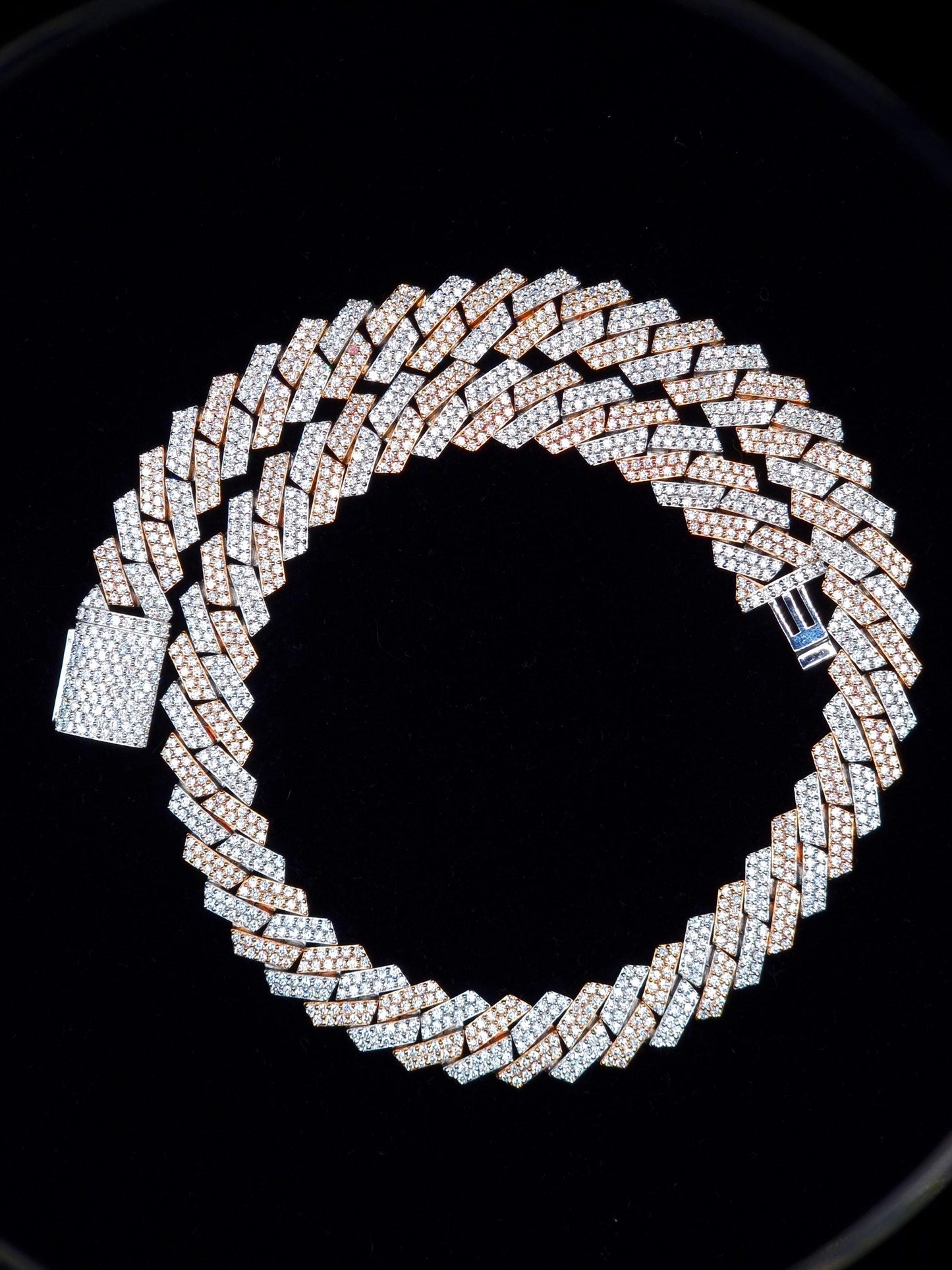 15mm Dual Tone Prong Cuban Link Chain, VVS Moissanite Stones, Pass Diamond Tester, Can be made in 925 Sterling Silver / Solid 10K Gold