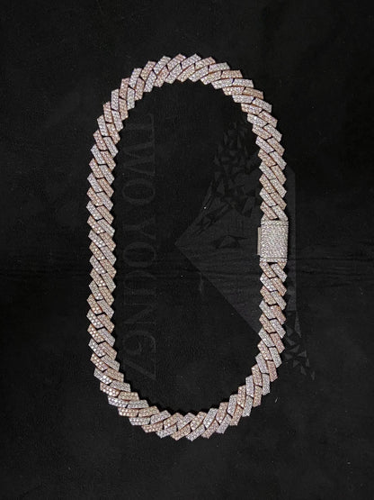 15mm Dual Tone Prong Cuban Link Chain, VVS Moissanite Stones, Pass Diamond Tester, Can be made in 925 Sterling Silver / Solid 10K Gold