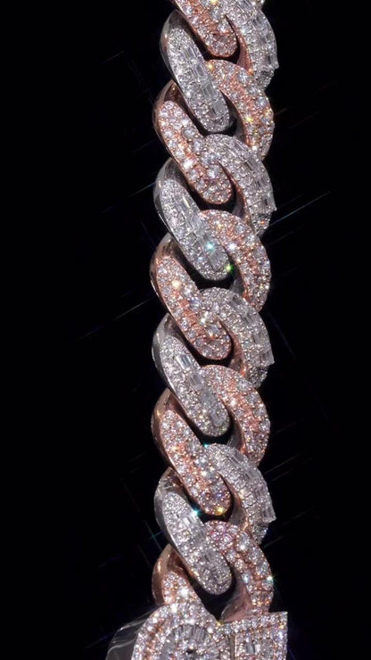22mm Moissanite Cuban Chain, Rhodium Plated 925 Silver, Raised Round & Emerald Cut Moissanite, Diamond Tester Approved, Customizable Jewelry
