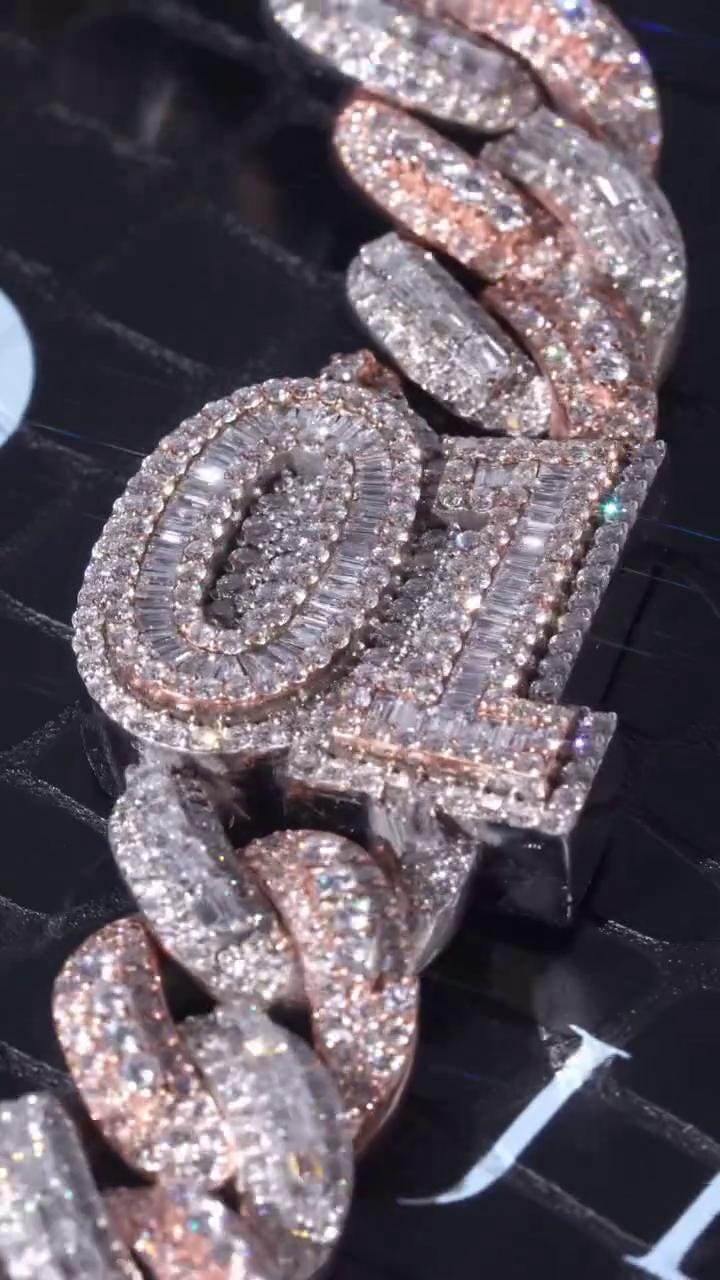 22mm Moissanite Cuban Chain, Rhodium Plated 925 Silver, Raised Round & Emerald Cut Moissanite, Diamond Tester Approved, Customizable Jewelry