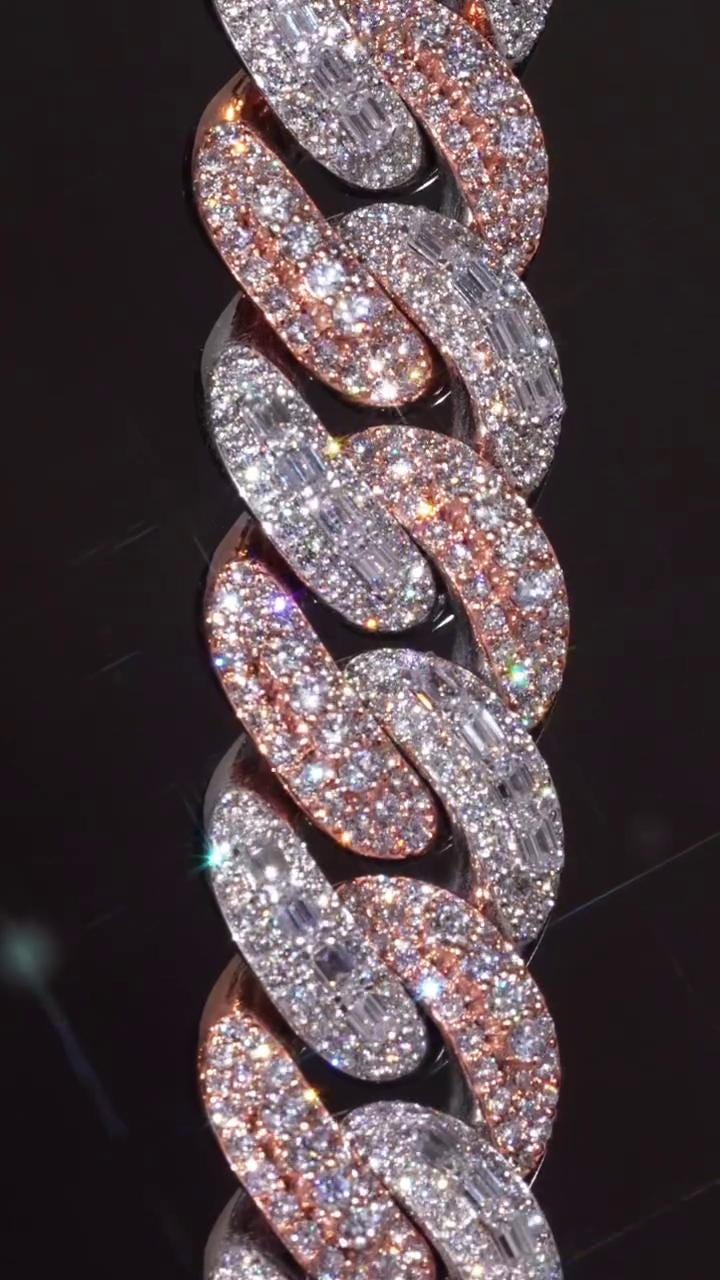22mm Moissanite Cuban Chain, Rhodium Plated 925 Silver, Raised Round & Emerald Cut Moissanite, Diamond Tester Approved, Customizable Jewelry