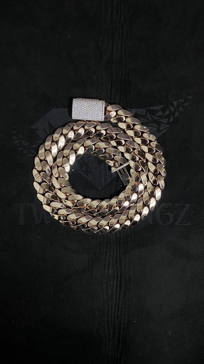 15mm Miami Cuban Link Chain, Iced Lock Box, Men/Women Chain, Cuban Necklace, Available in 925 Sterling Silver/10k Solid Gold
