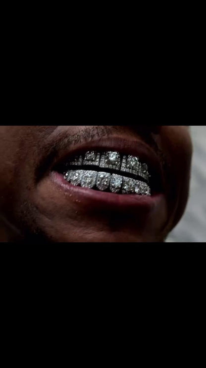 Solitaire Halo set VVS Moissanite Perm Cut Grillz 925 Sterling Silver, Pass Diamond Test