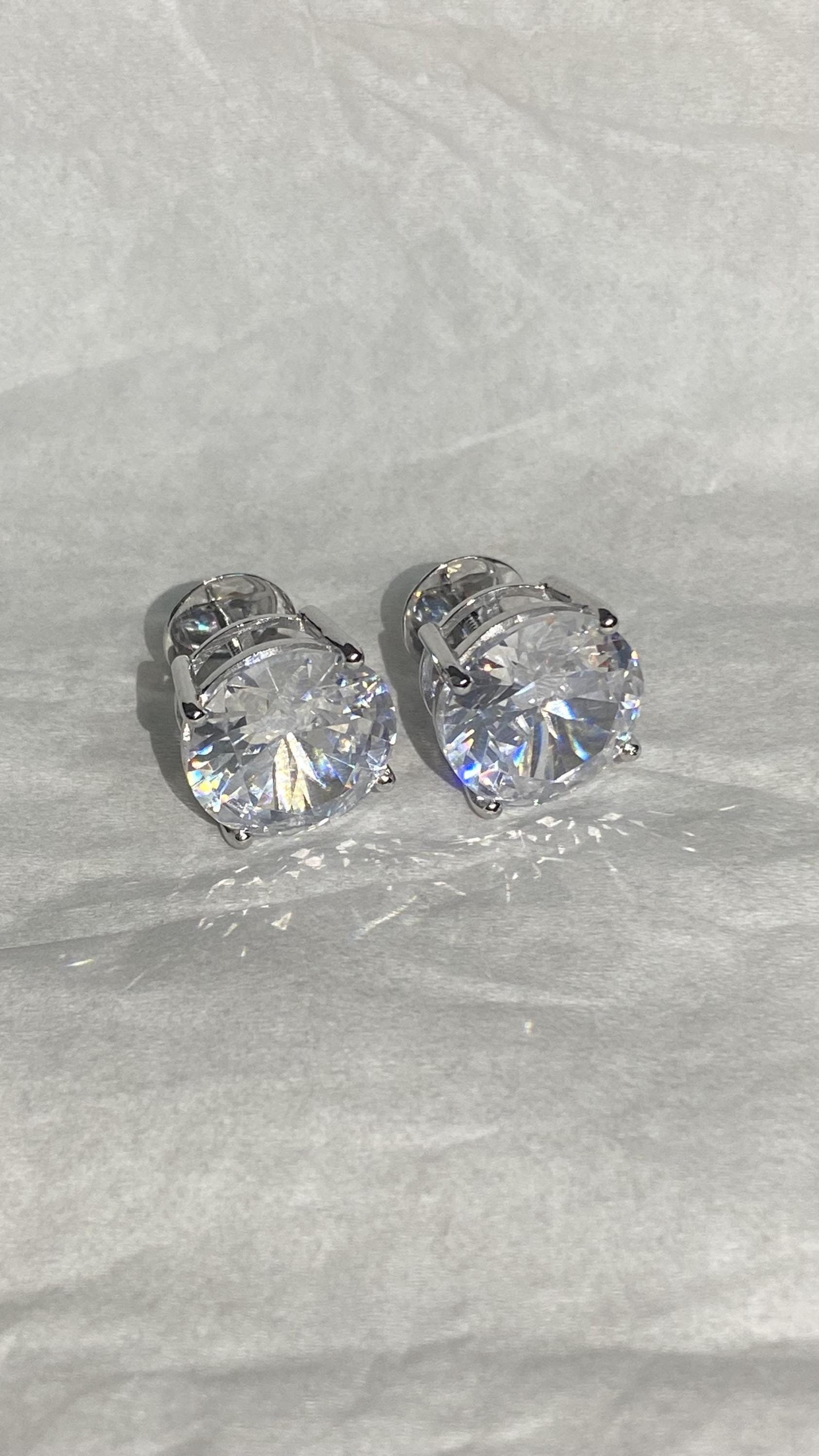 15mm Jumbo Moissanite Stud Earrings, D Color VVS1 Round Cut, 24 Carat Total Weight, 925 Sterling Silver or Solid 10K Gold