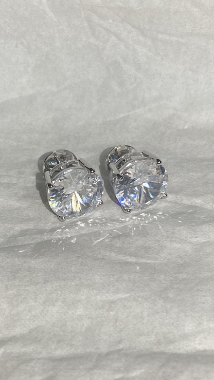 15mm Jumbo Moissanite Stud Earrings, D Color VVS1 Round Cut, 24 Carat Total Weight, 925 Sterling Silver or Solid 10K Gold