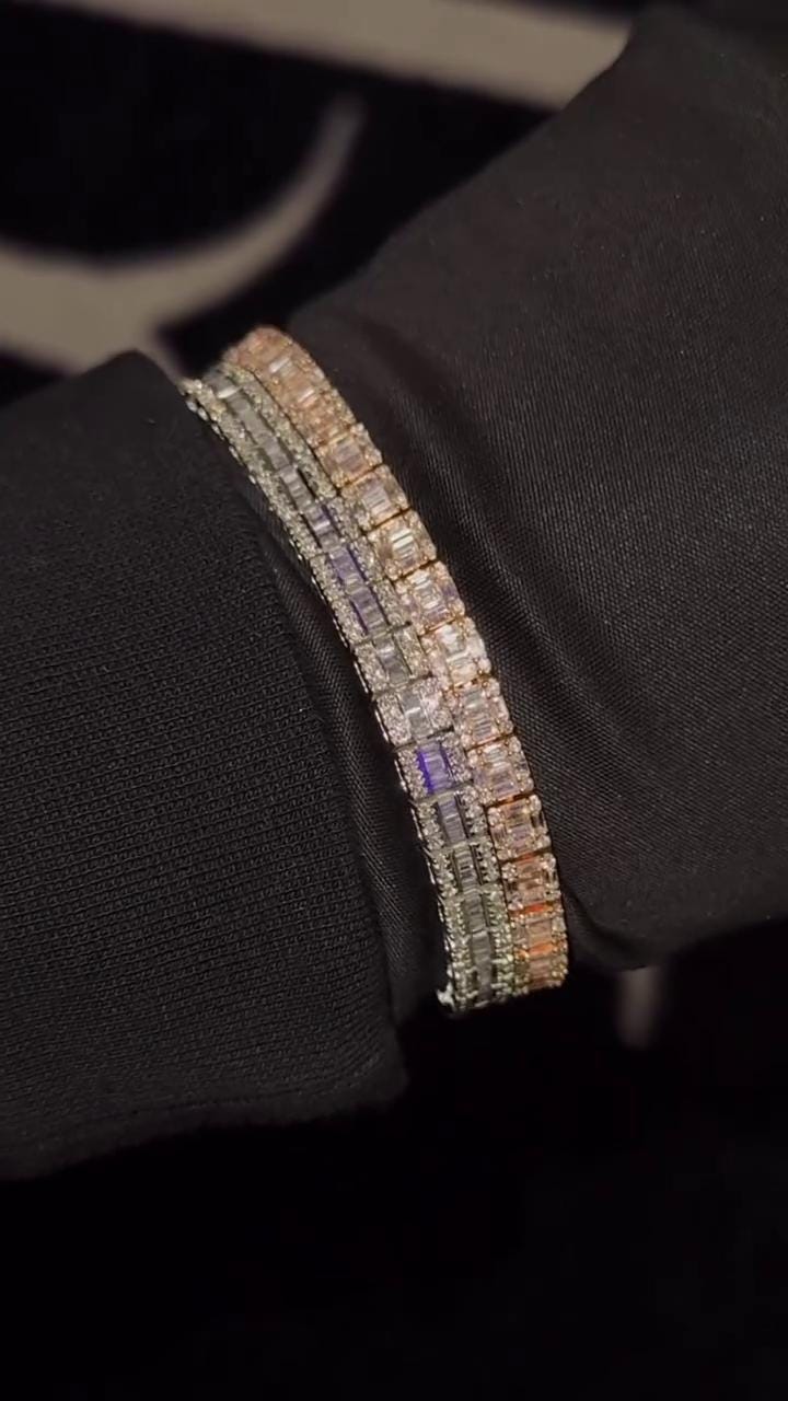 VVS-VS Lab Grown Diamond Bracelet in Solid 10K Gold - Baguette & Round Cut CVD Diamonds - White, Rose, Yellow, Two-Tone Options